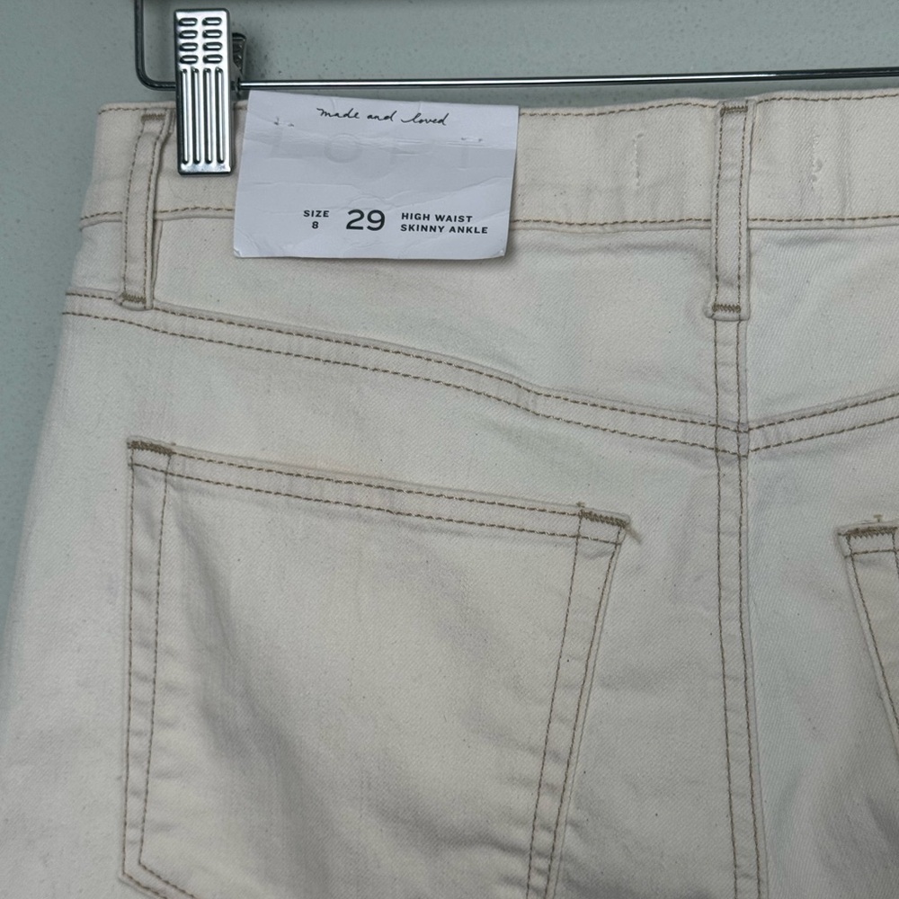 NWT Loft Cream Button Front High Waist Skinny Ankle Jeans Size 29/8 - Picture 9 of 12